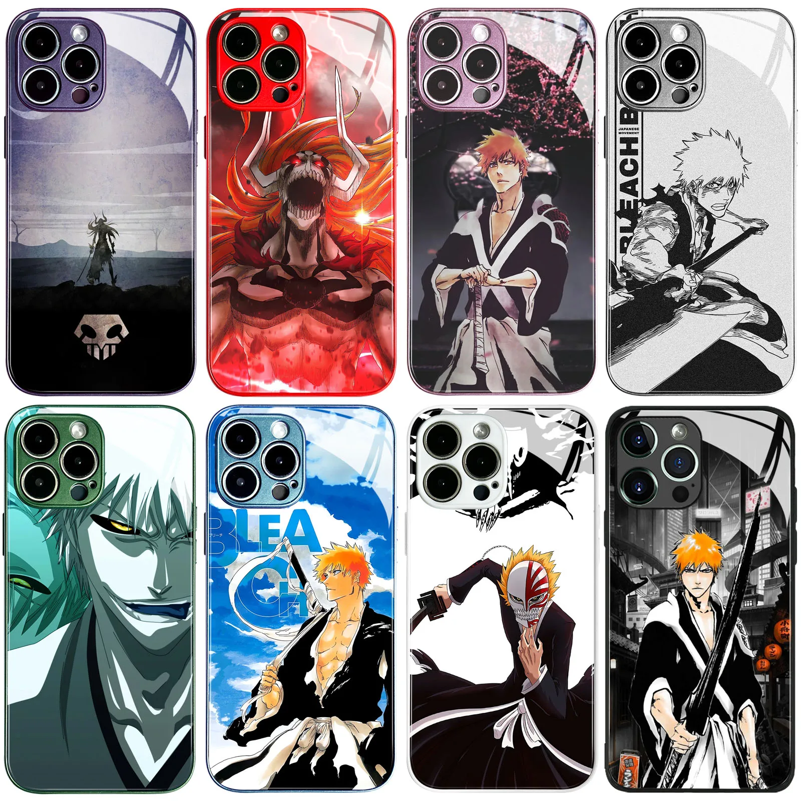 Japanese Anime TPU Tempered Glass Manga ichigo Phone Case For iPhone 15, 14, 11 Pro Max, 7, 8, 15 Plus, 12, 13 Mini, XS