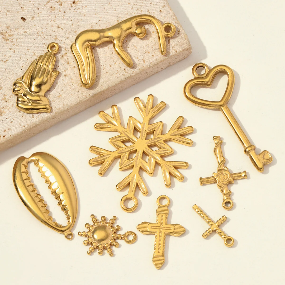 5pcs/Lot Stainless Steel Heart Key Sun Star DIY Earring Charms Cross Flower Necklace Pendant Women Life Tree Jewelry Wholesale
