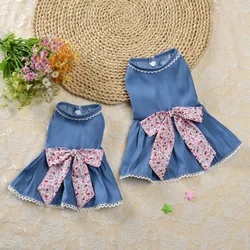 Denim Princess Skirt Comfortable Dog Dress Jeans Lace Pet Dresses for Summer Wear Elegant Bowknot Puppy Clothes Robe Pour Chien