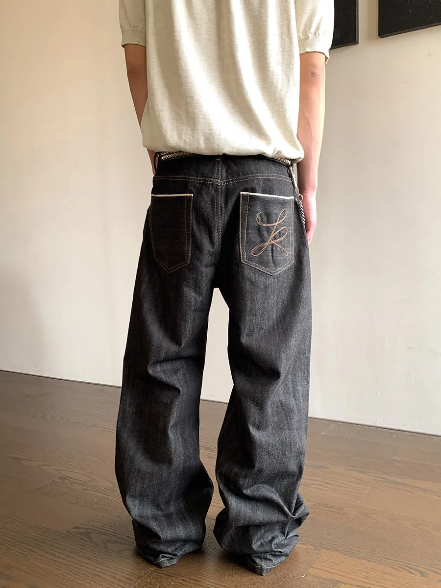 Cleanfit Vintage Loose Straight Leg Men's Jeans American High Street Style Original Denim Red Ear Long Trousers