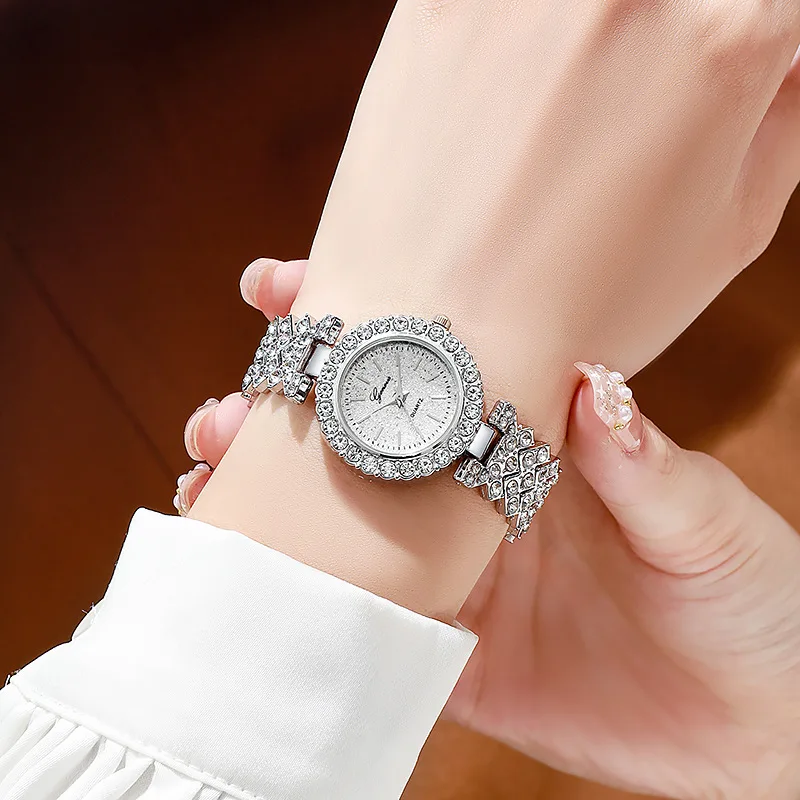 ساعة كوارتز نسائية ماسية بالكامل ، سوار سوار تناظري ، أزياء السيدات