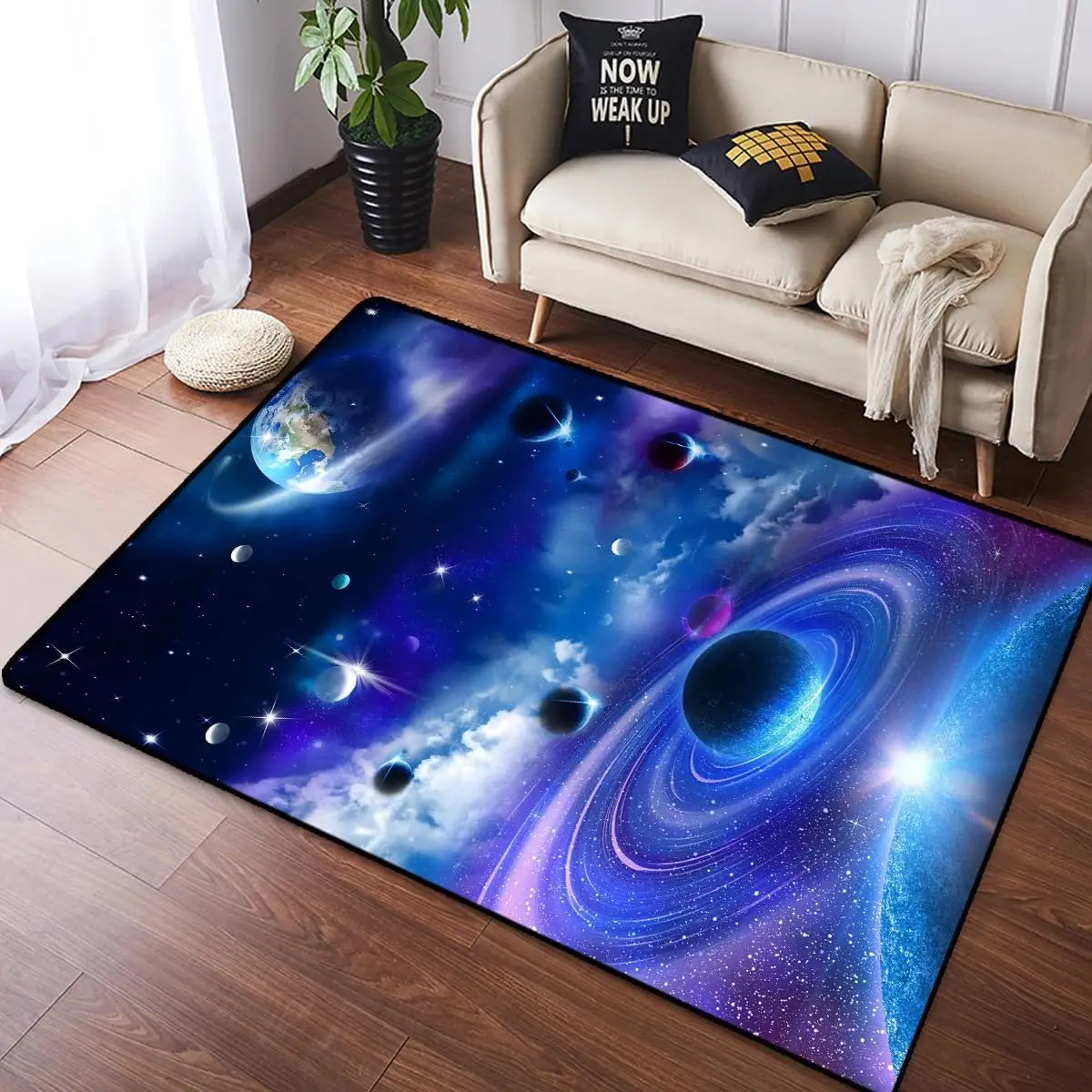 Blue Purple Galaxy Starry Sky Area Rug Universe Space Rugs for Girls Boys Bedroom Living Room Pads Non-Slip Playroom Floor Mat