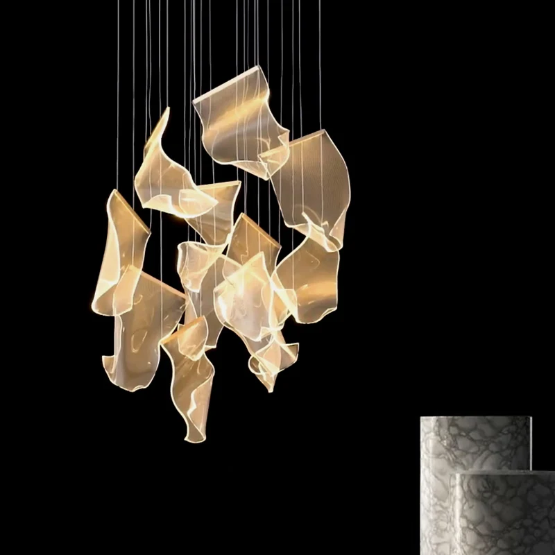 

Light Guide LED Modern Chandelier Living Room Decor Lighting Duplex Rotating Stairs Pendant Lamp Dining Room Hanging Lights
