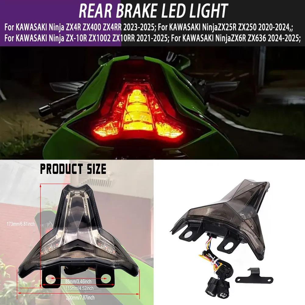 

Motorcycle Parts Rear Brake LED Light Assemblies Integrated Turn Signal Taillight For Kawasaki Ninja ZX-4R ZX-4RR ZX-10R ZX250