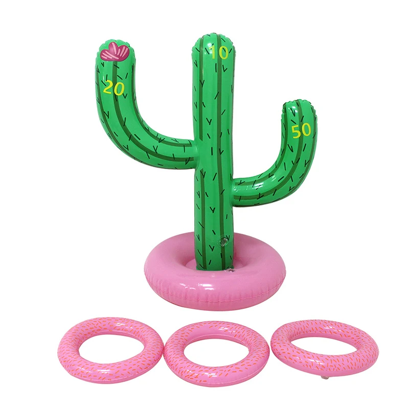 1 Set Inflatable Cactus Ring Toss Swimming Pool Interactive Toys for Kids Adults Outdoor Game Props Party Decorations Supplies