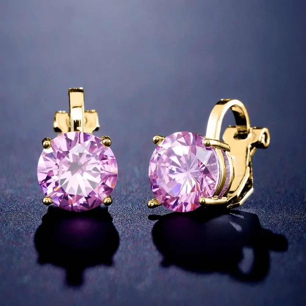 Trendy Round Cubic Zirconia Copper Clip Earrings For Women Gold Color Crystal Metal Earring Party Wedding Daily Jewelry