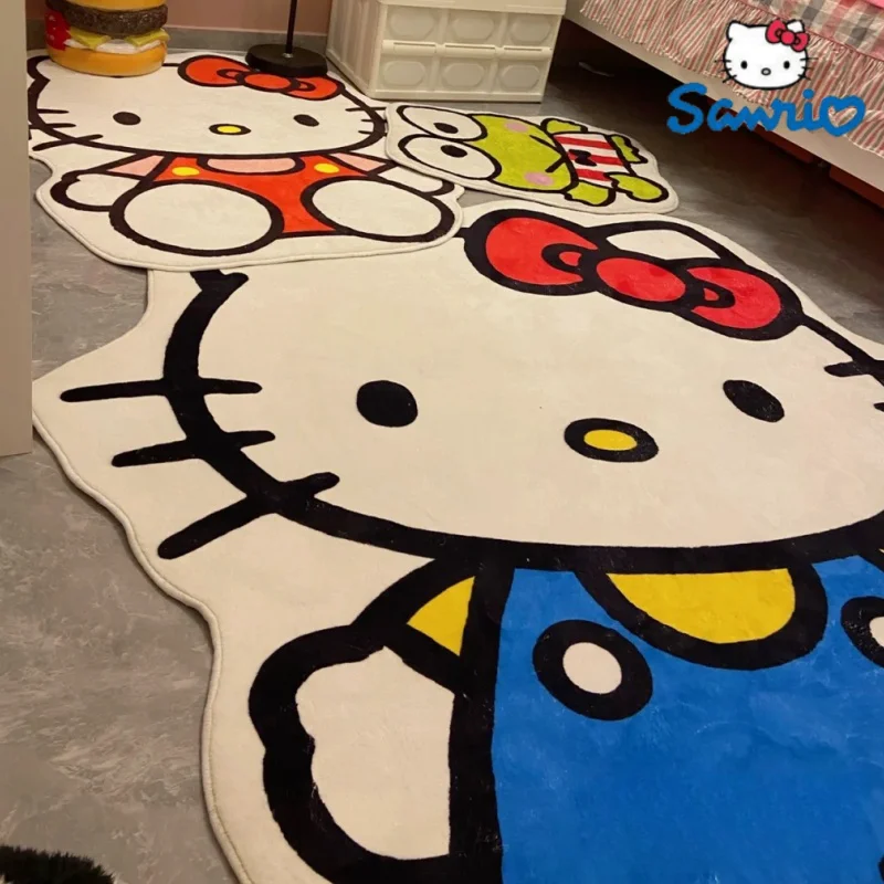 New Sanrio Hello Kitty Plush Floor Mat Cartoon Kt Cat Cute Cartoon  Non-Slip Imitation Cashmere Rug Room Bedside Decoration Gift