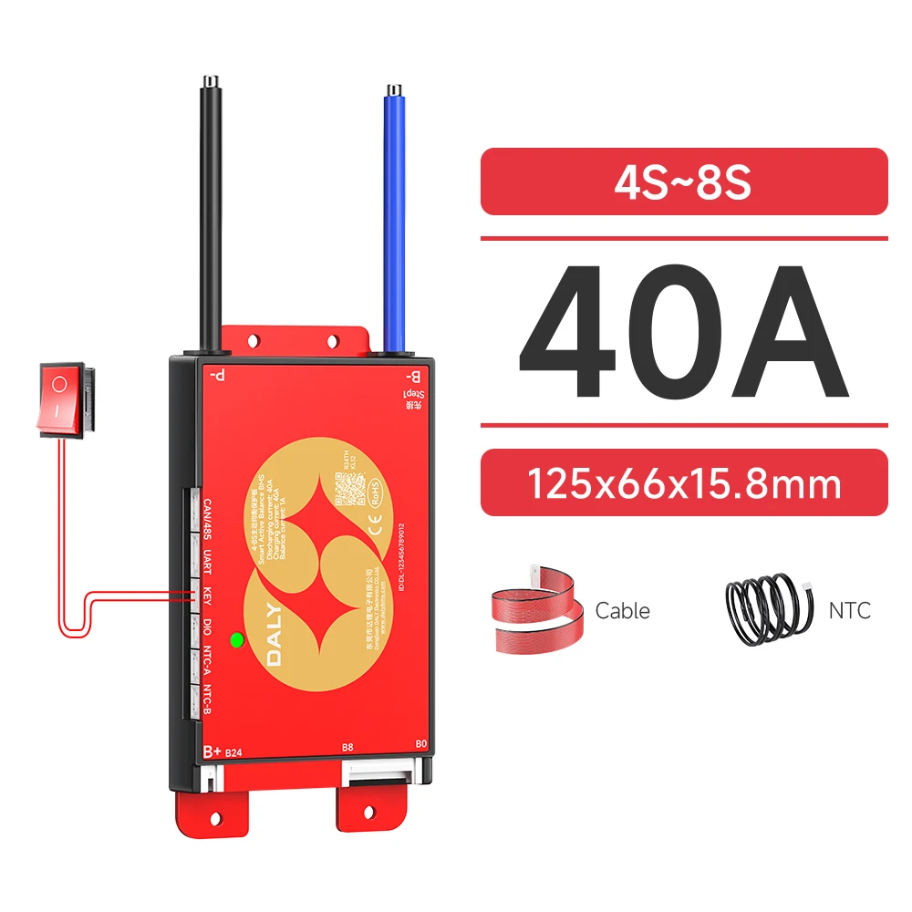 Daly Smart BMS 4S 8S 16S 17S 24S 12V 24V 48V 60V 72V 40A 60A BMS mit Schlüssel für Lifepo4 Li-ion LTO Batterien für Elektroroller