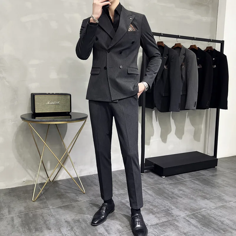 Men\'s Classic Double-breasted Suit Suit (suit+pants) 7XL-S Men\'s Luxury Fashion Wedding Banquet Social Suit Business Suit 2 Sets