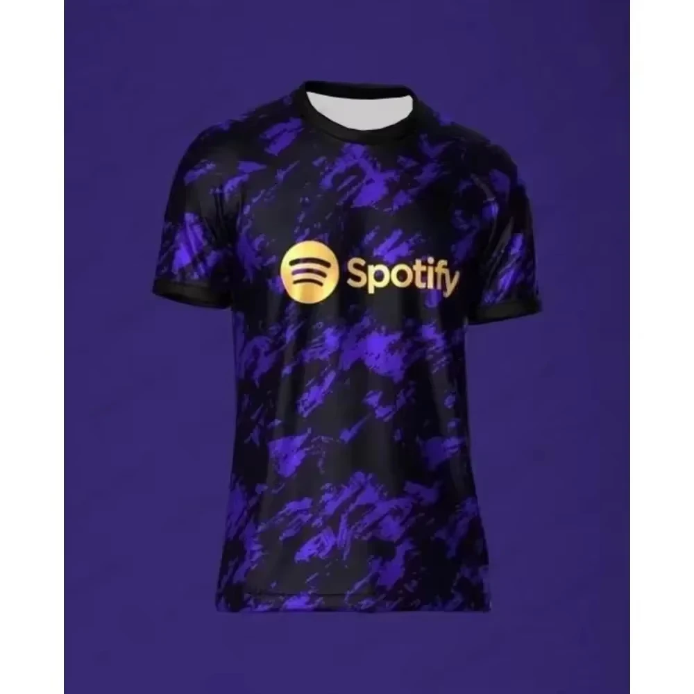 2025 Nueva camiseta de Barcelona impresa en 3D más vendida para hombres y mujeres, camiseta deportiva de cuello redondo transpirable y de secado rápido.