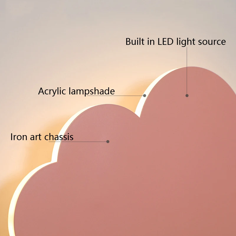 Lámpara de pared de nube con personalidad creativa para niña y niño, lámpara de noche para dormitorio, estudio de dibujos animados, lámpara de pared decorativa, lámpara artística para habitación de niños