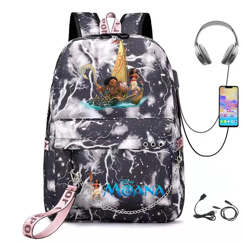 Princess Moana new boys and girls starry sky solid color backpack USB Laptop Teens School Bags