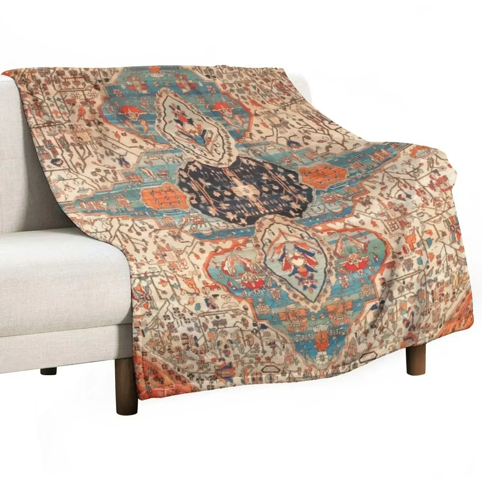 Mohtashan Kashan Persian Rug Print Throw Blanket Vintage Sofa Blankets