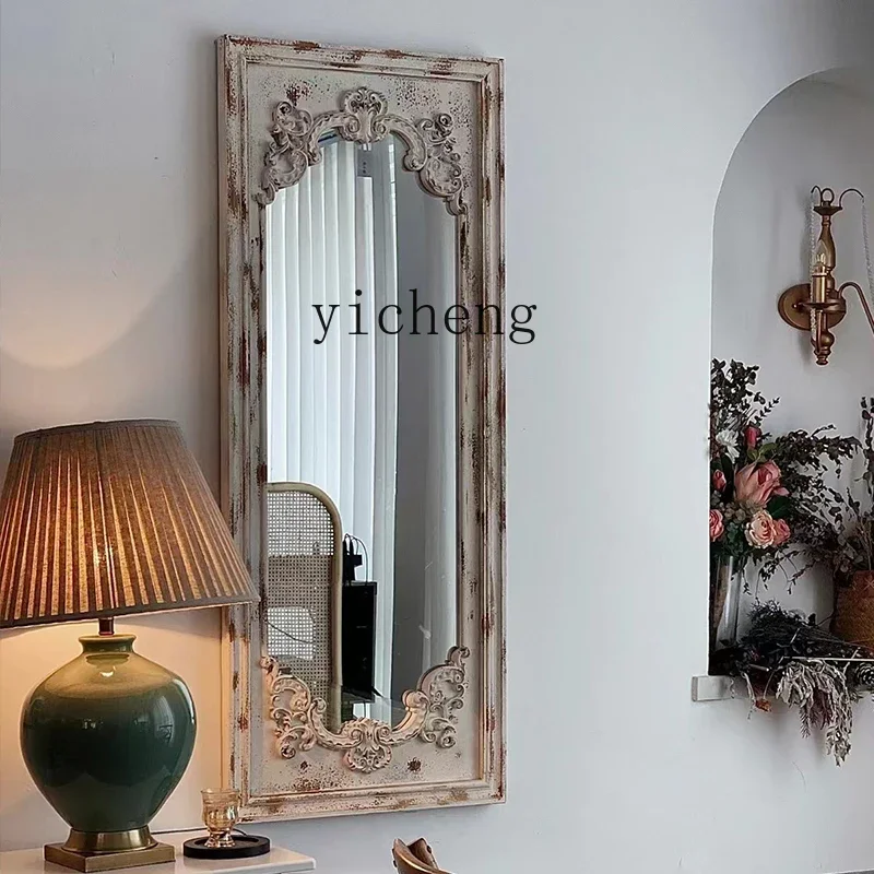 b217  Mirror Solid Wood Dressing Mirror Wall-Mounted Vintage Entryway Decorative Mirror Carved Floor