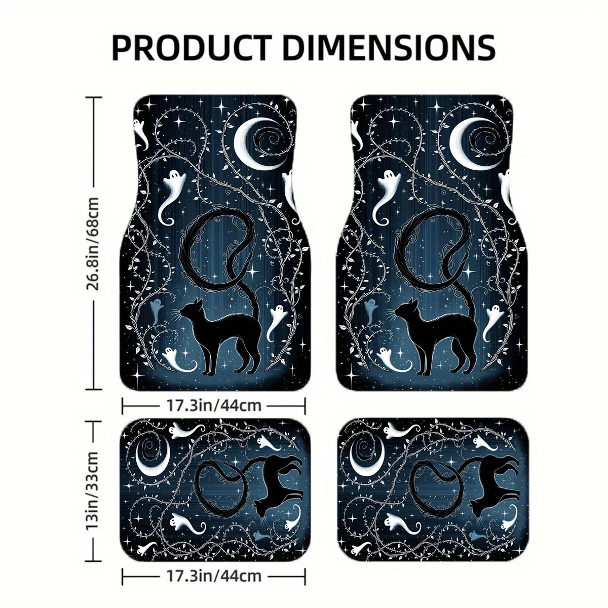 1pc/2pcs/4pcs Fantasy Cool Black Cat Pattern Fashion Art Car Mats, Universal For All Seasons, Comfortable And Durable, Suitable