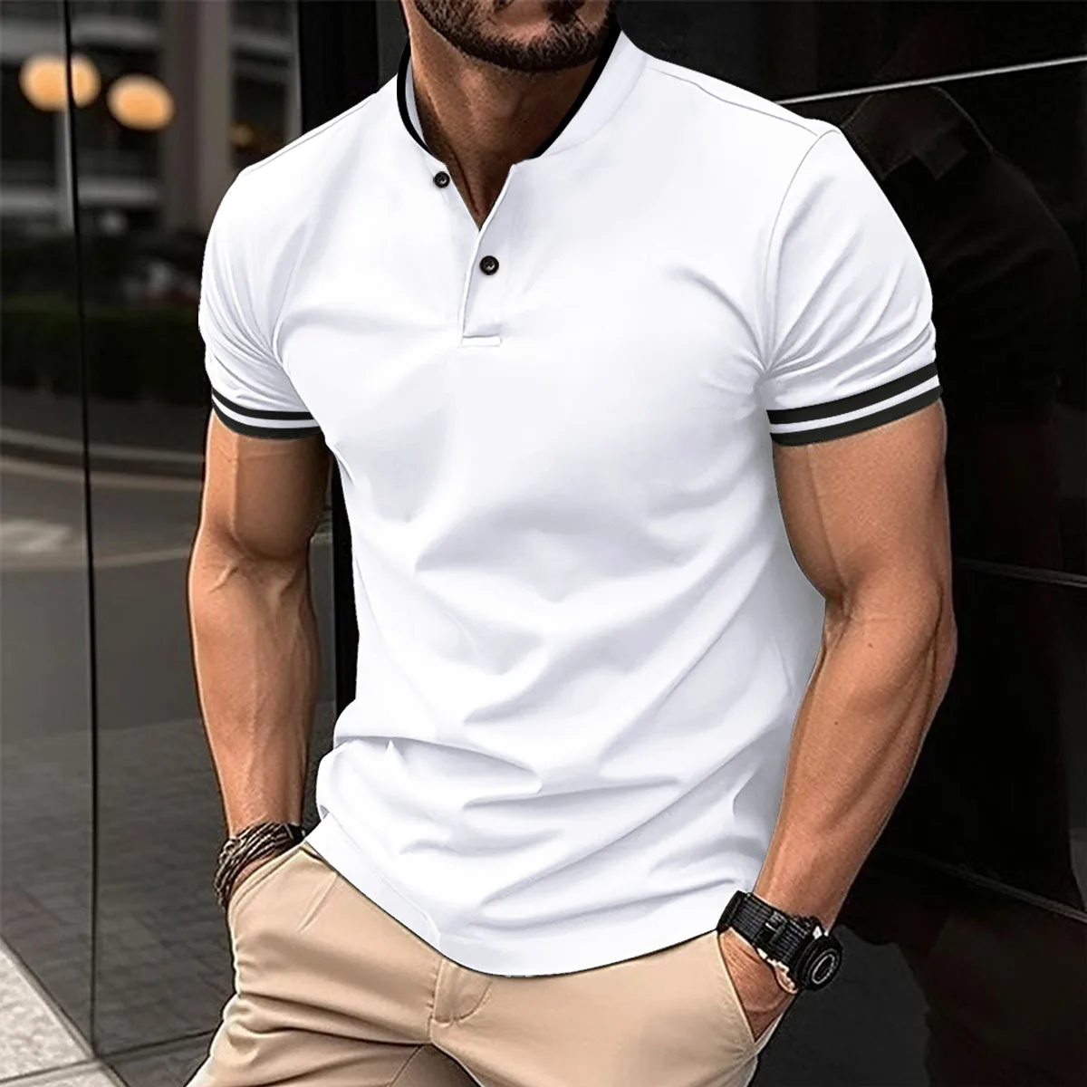 Cross-border 2024 Summer Casual slim-fit POLO shirt with lapel button pocket for men Sports polo shirt