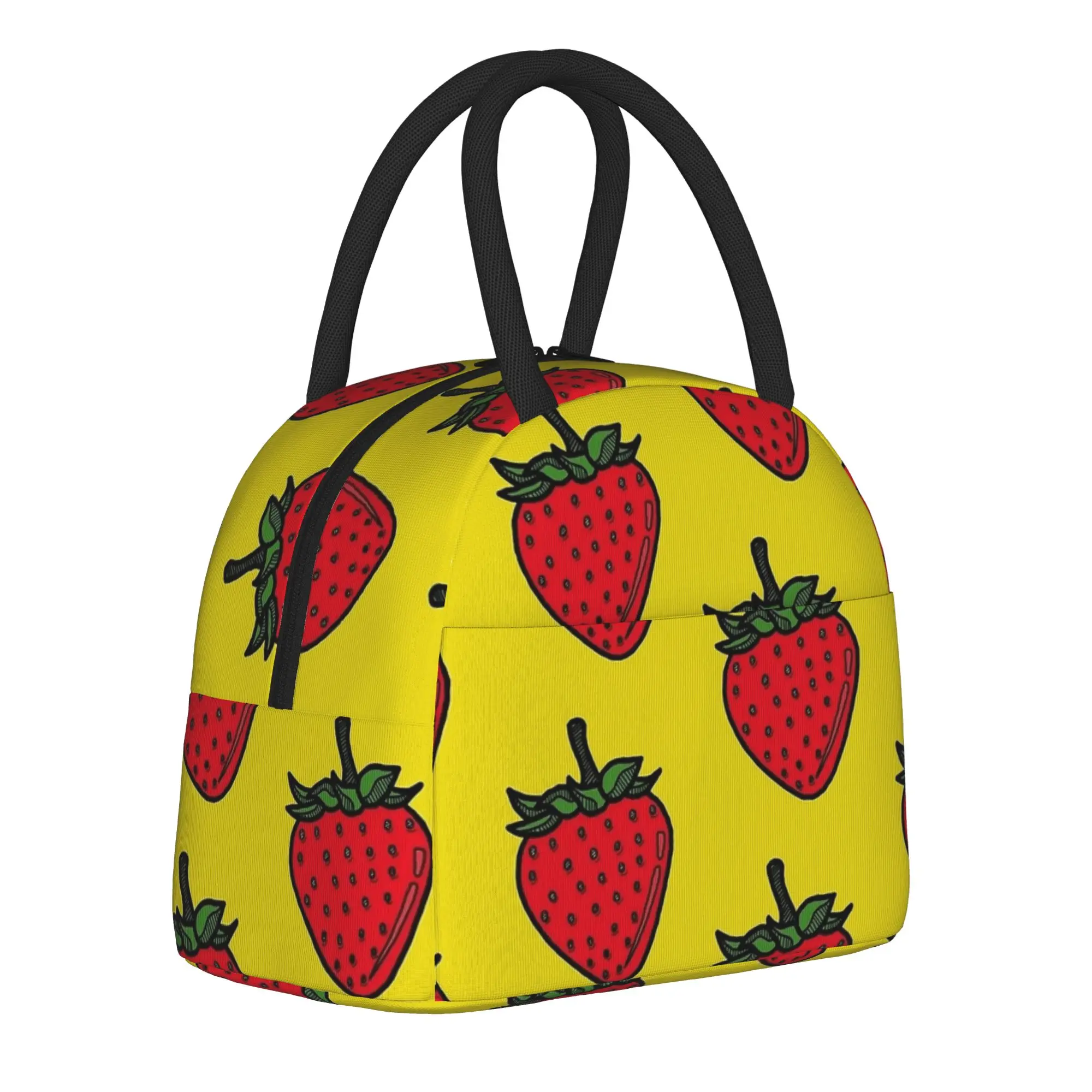 Strawberry Yellow  Insulated Lunch Bag Thermal Bag Meal Container Cute Fruit Leakproof Tote Lunch Box Food Handbags School