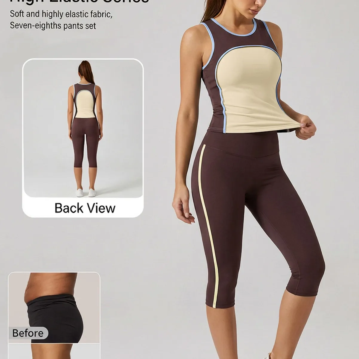 Yoga Set 2pcs Women Sportswear Workout Clothes Athletic Wear Gym Capri Pants Suit Fitness Bra Crop Vest Sports Suits