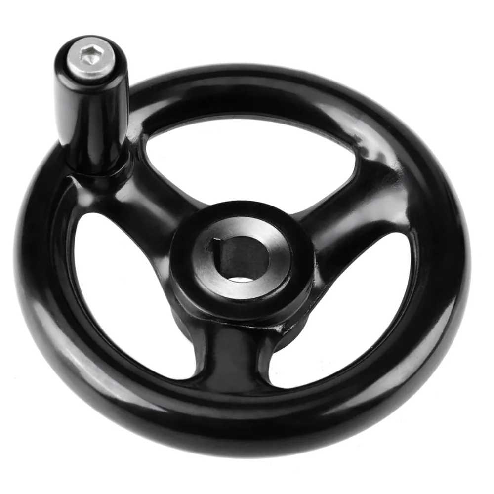 12mm Hole Round Hand Wheel Revolving Handle Black Color Metal Hand Wheel 12*100mm Size 4-inch Diameter 3 Spoke Hand Wheel