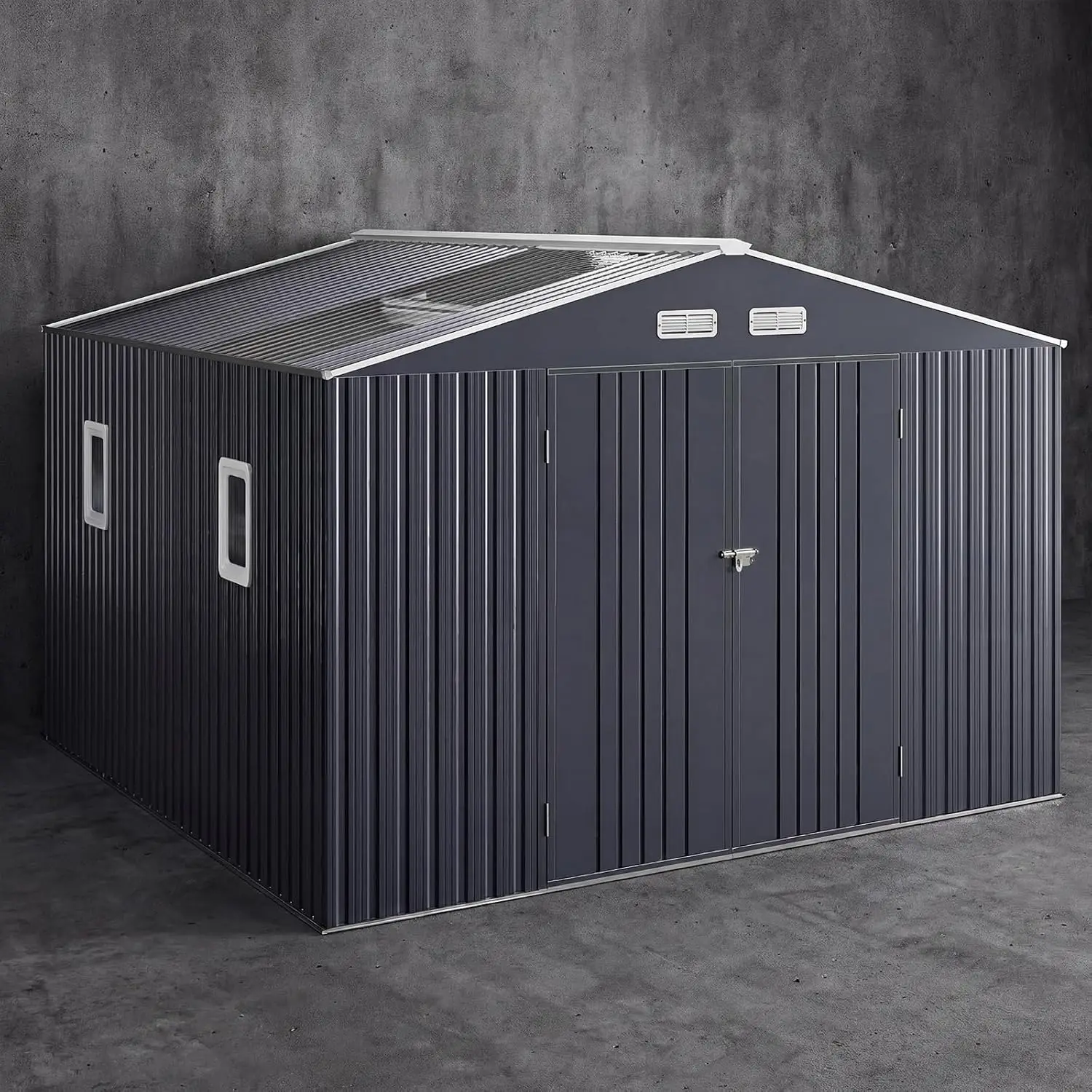 10x12 FT Military-Grade Metal Storage Shed with Skylight, Customized