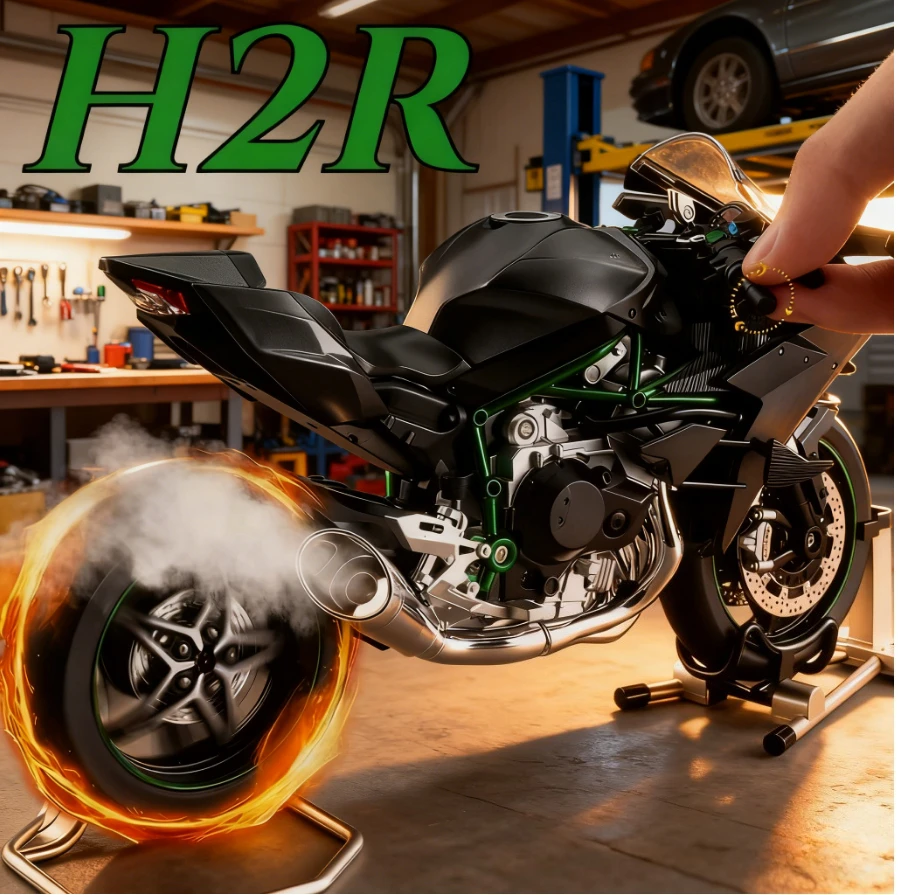 

Масштабная модель мотоцикла H2R из сплава, 1:9 | Игрушка с функцией распыления и амортизации