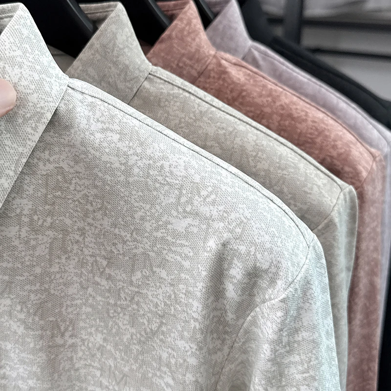 Herren-Polohemd mit langen Ärmeln, umgeschlagenem Kragen, Knopfleiste, weichem Melierstoff, schmaler Passform, Business-Casual, Herren-Oberteil für den täglichen Gebrauch – Detail 18