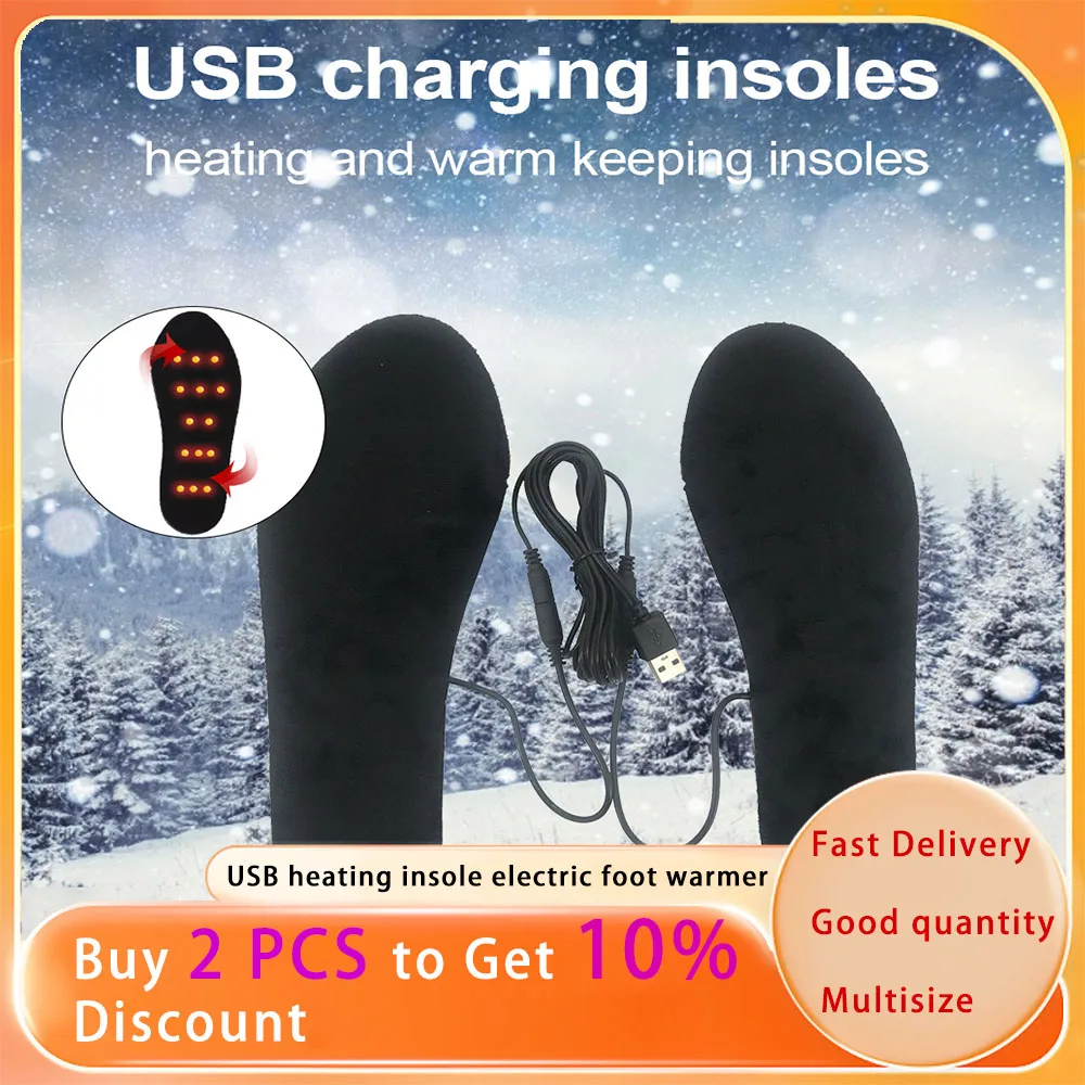 1 Pair USB Heated Foot Insoles Cuttable Foot Foot Warmer Warmer Heating Shoe Pad For Winter Washable