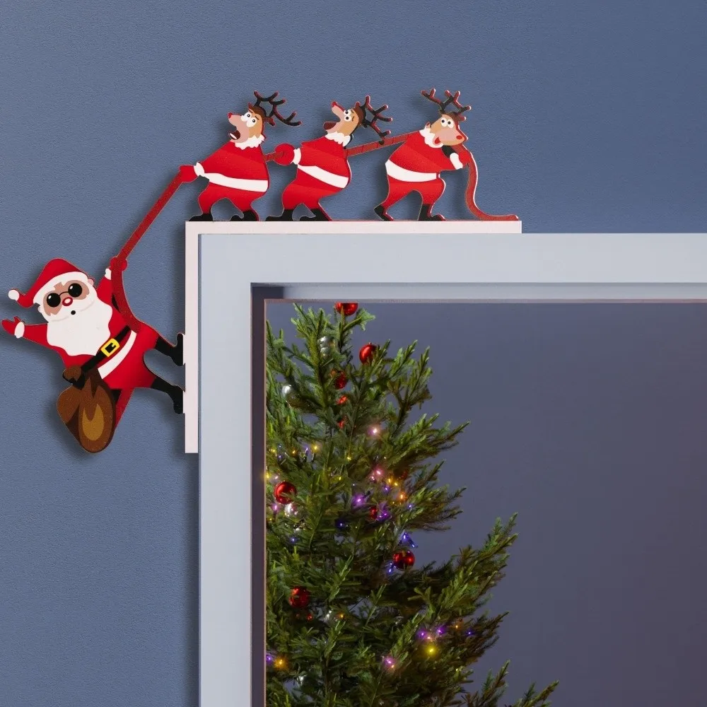 Santa Claus Door Frame Decoration Easy To Install Versatile Santa Claus Elk Sign Decorative Uses Paper Holiday Door Decorations