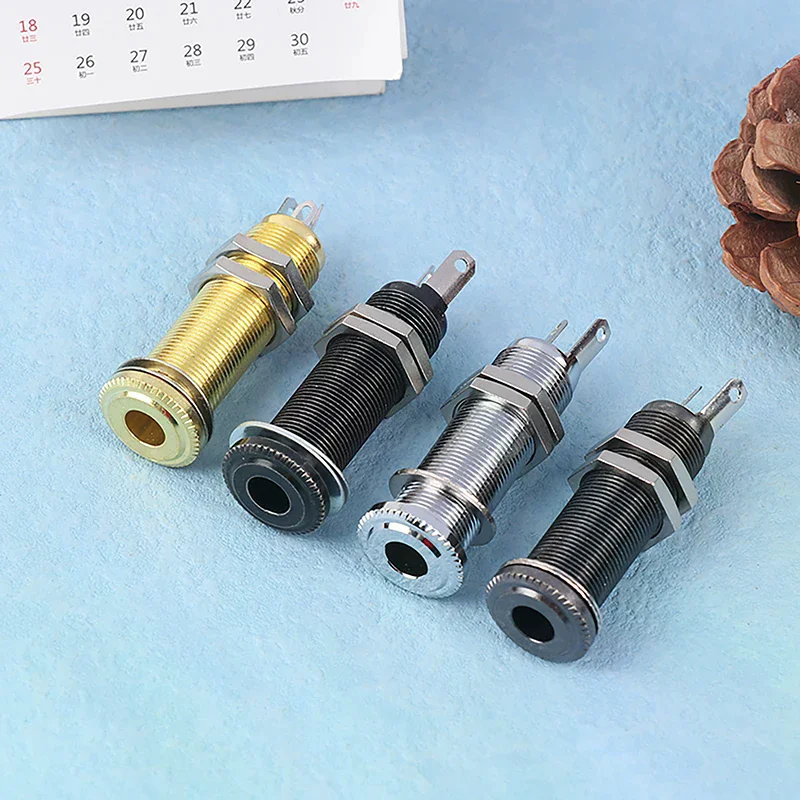Electric Guitar Bass 6.35mm Socket Stereo 1/4 Inch Output Jacks Plug Brass Straight Tube Style Jack Anti-noisy Plug Socket