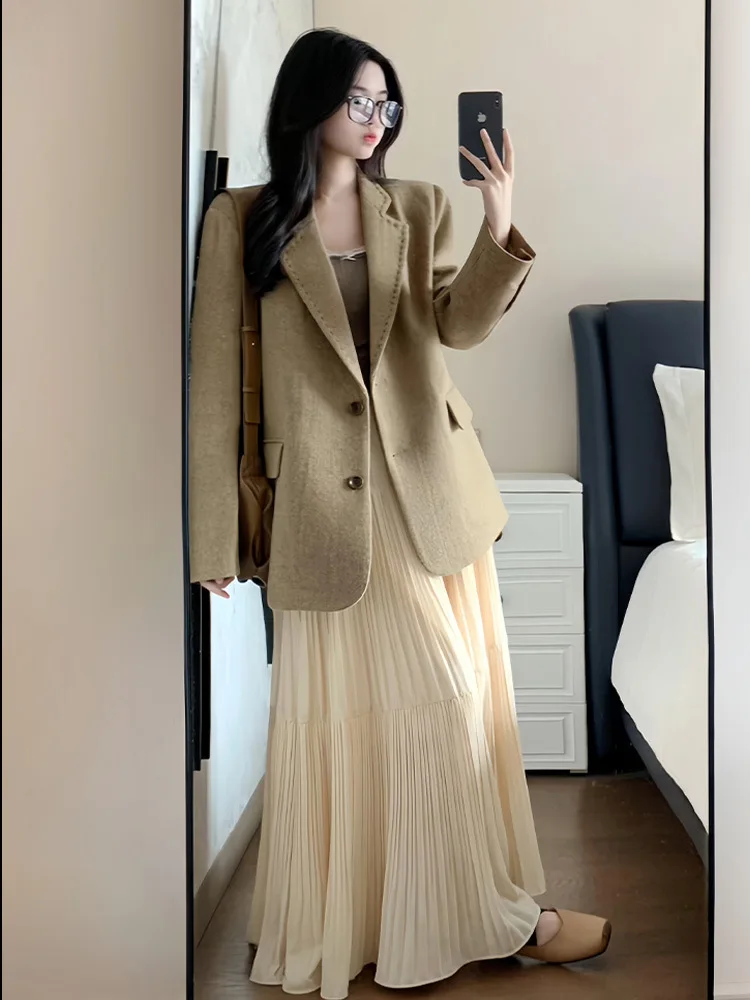 

Korean Style Chiffon Skirt for Women 2025 Spring New High Waist A- line Cake Dress Floating Swing Mid-Length Dress Summer