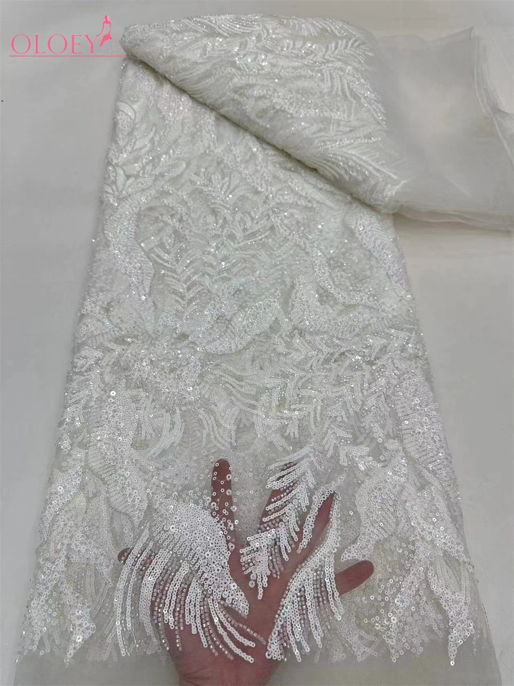 2024 High Quality lace Fabric Beaded  Embroidery African Nigerian With Sequins Fabric For Party dresses