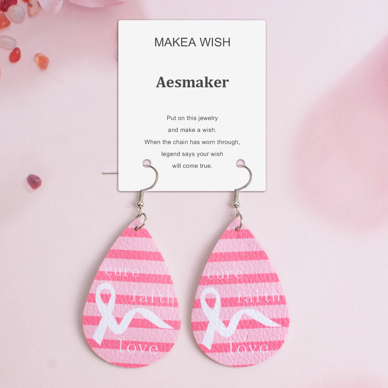 

AESMAKER Pink Ribbon Earrings, Artificial Leather Breast Cancer Awareness Earring for Breast Health Activity Gifts