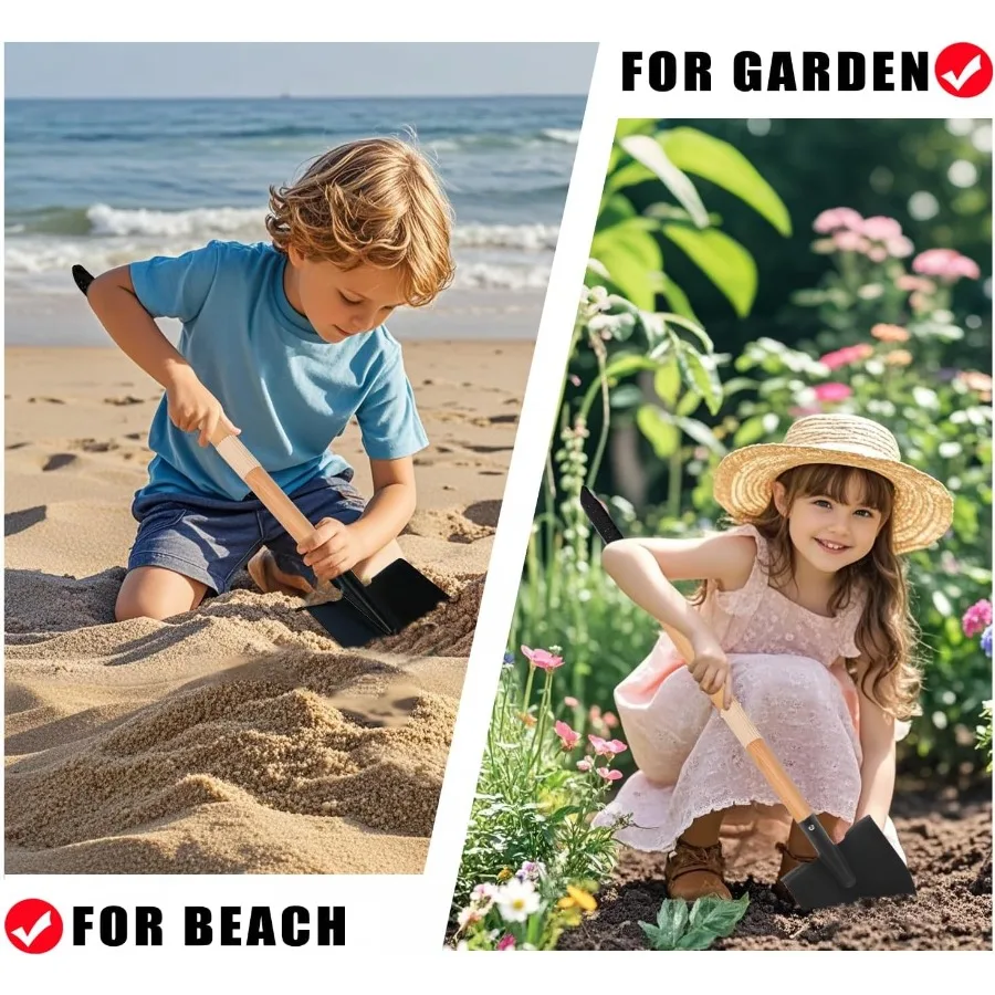 مجموعة أشعل النار والمجرفة مكونة من قطعتين من أدوات الحدائق برأس معدني مع مقبض خشبي مثالي للعب في الهواء الطلق وأنشطة البستنة المثالية