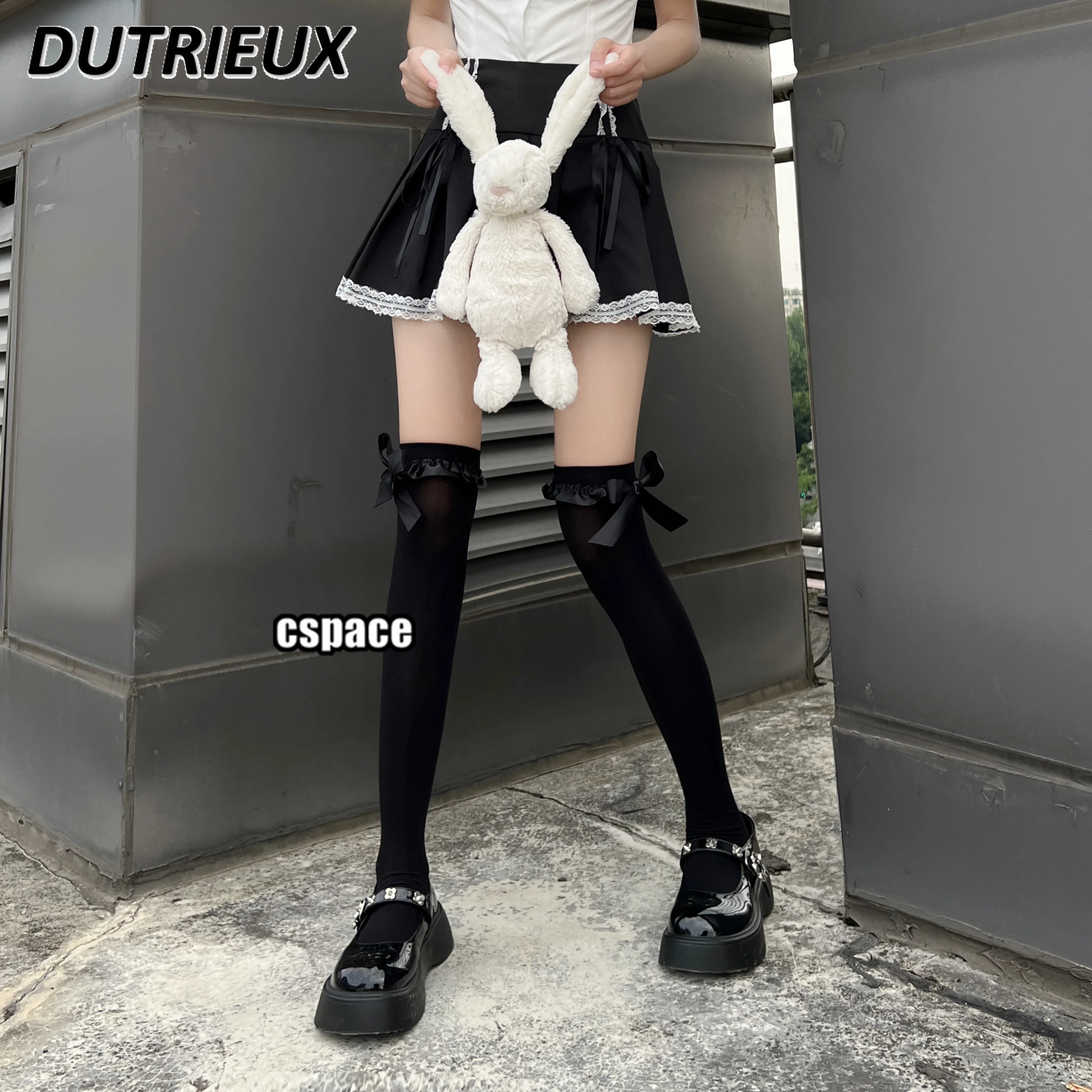 

Solid Color Japanese Style Lolita Over The Knee Lace Socks Pure Ruffled Women's Stockings Sweet Cute Sexy Socks for Ladies