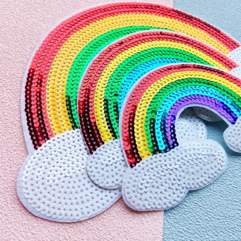 Sequin Rainbow Embroidery Patch, DIY Polyester Fiber, Ironing Sewing, Clothing Accessories, Fabric Patch, Holiday Party