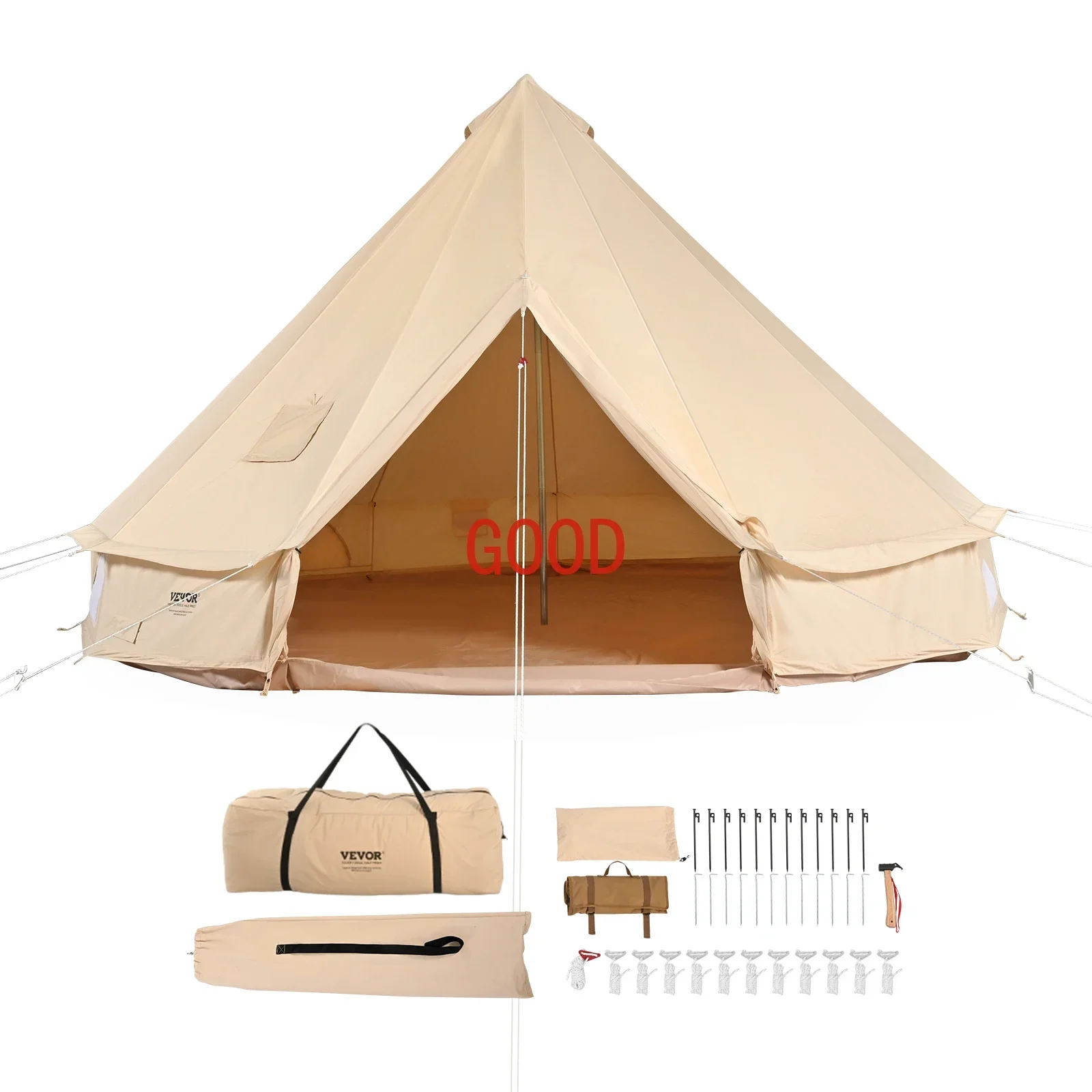 

VEVOR Canvas Bell Tent 4 Seasons Canvas Tent for Camping with Stove Jack Breathable Tent Family Camping Outdoor Hunting Party