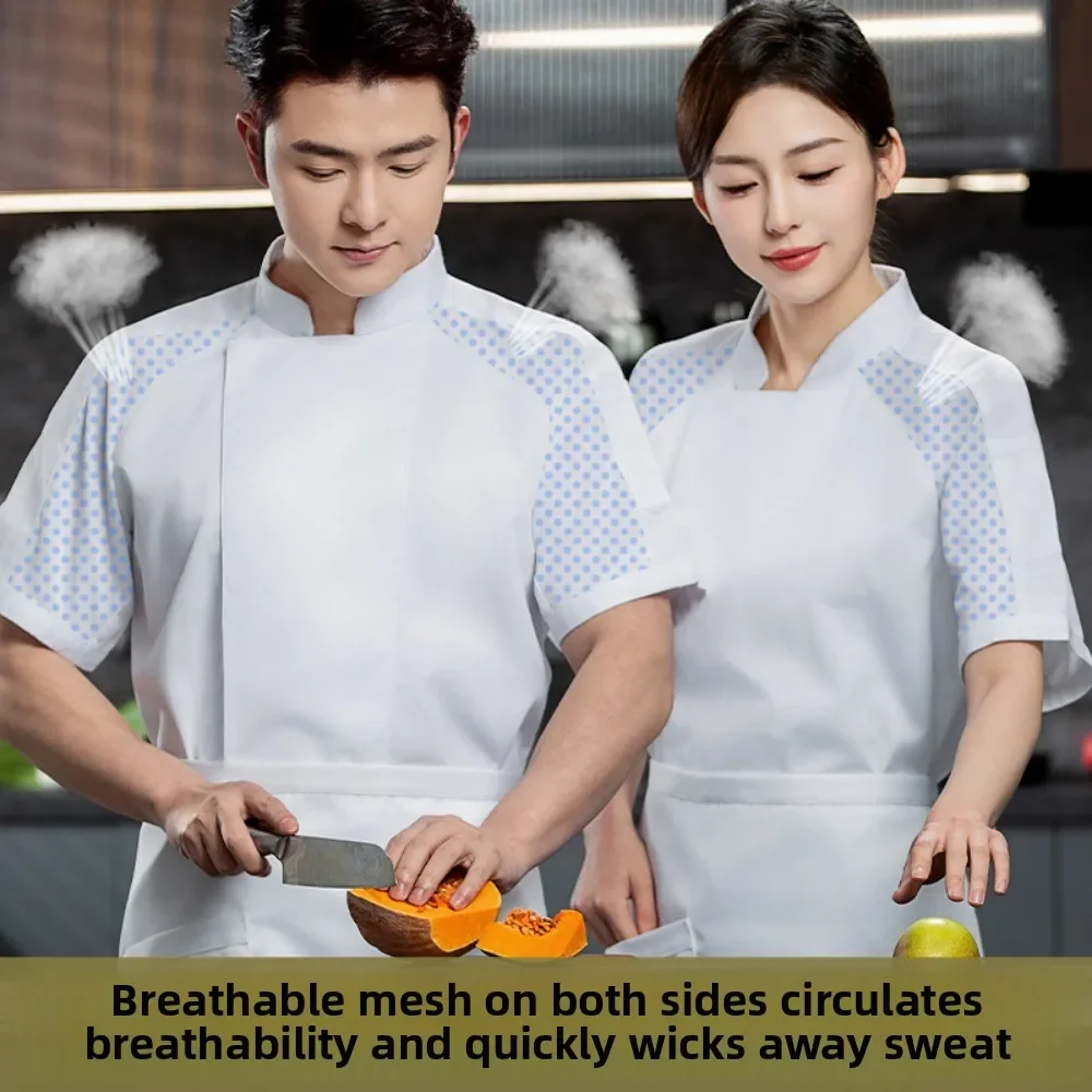 하늘색 회 전자 슬리브 통기성 그물 요리사 작업복 반팔 남성과 여성 여름 케이터링 주방
