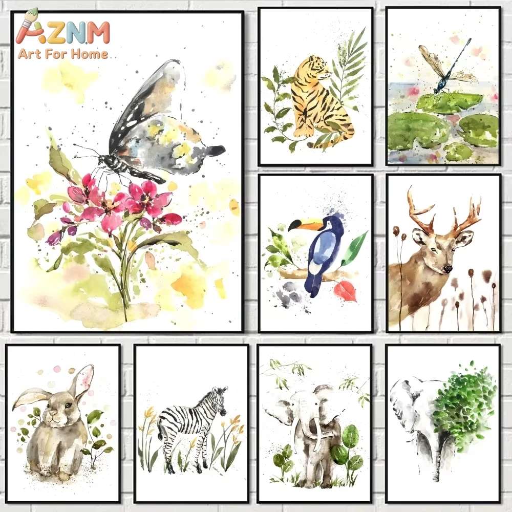 

1 шт. Акварельная картина с животными, каллиграфия, постер на холсте для декора стен в комнате, дома, спальне