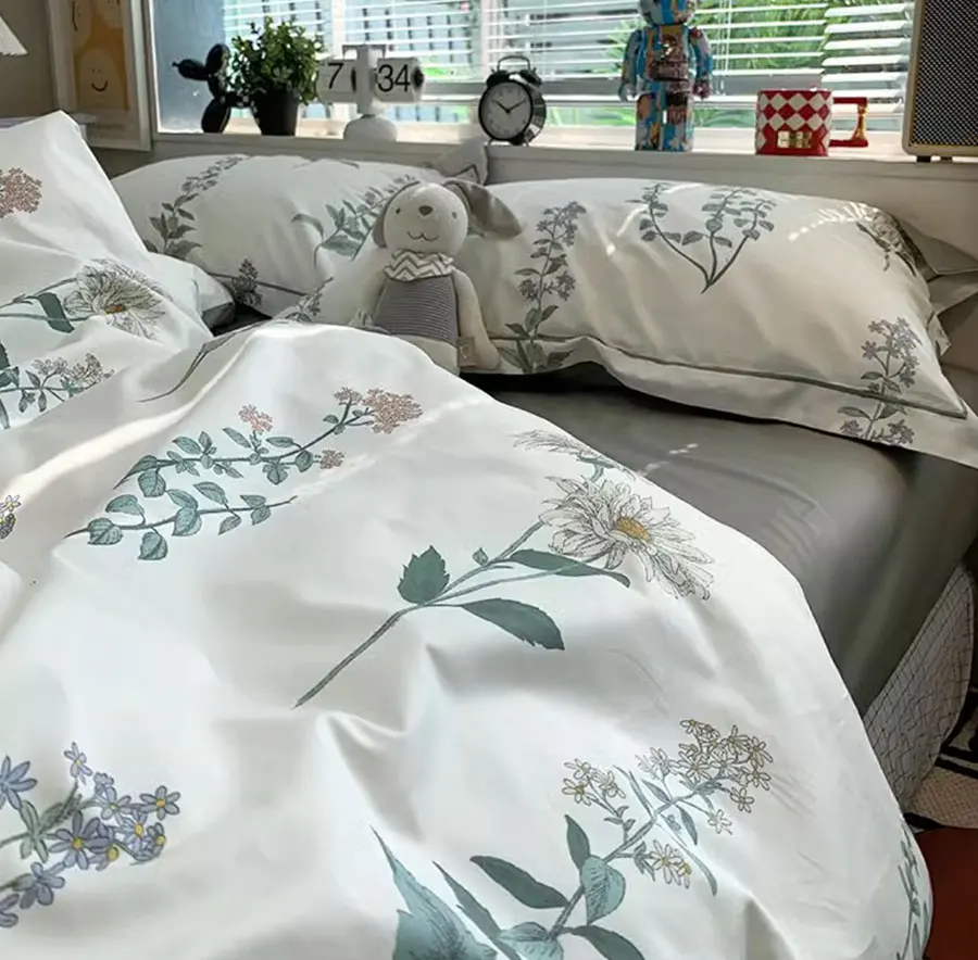 Fashion fresh flower green gray bedding set,full queen King french floral cotton home textile bed sheet pillow case duvet cover