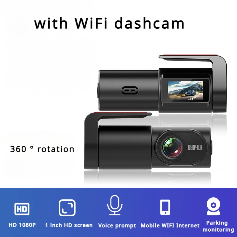 Camera for Car Black Box HD Dash Cam Dvr ADAS Driving Assistance Dashcam 360°Rotating Len Single Lens 1080P 140° Wide-Angle View