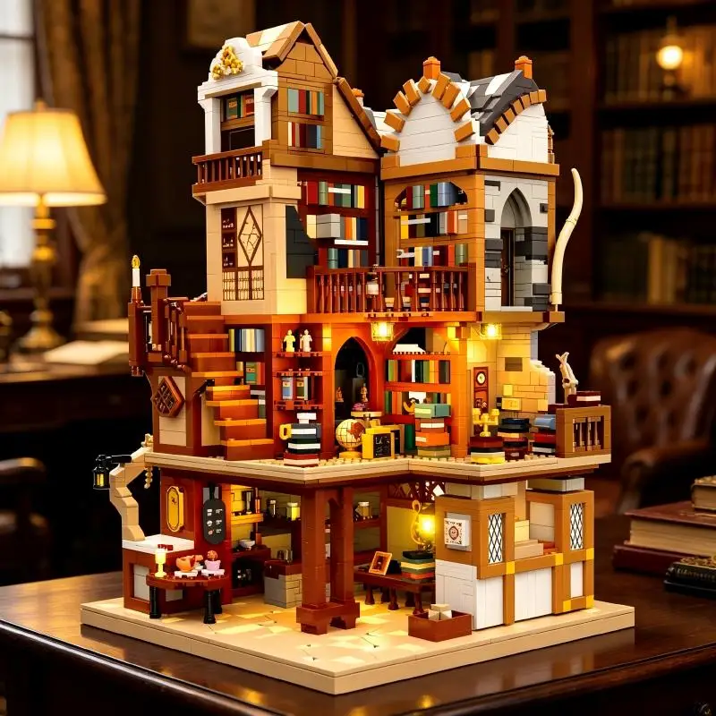Vintage Book‑House Bricks Model, Multi‑layer Detailed Layout, DIY Building Craft, Chic Desktop Display, Great Collectible Gift.