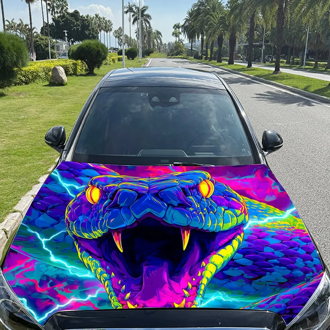 غلاف فينيل للسيارة من مادة نيون السامة بيثون، ملصق غطاء محرك السيارة المقاوم للماء من مادة PVC، مقاوم للخدش ذاتي اللصق #3