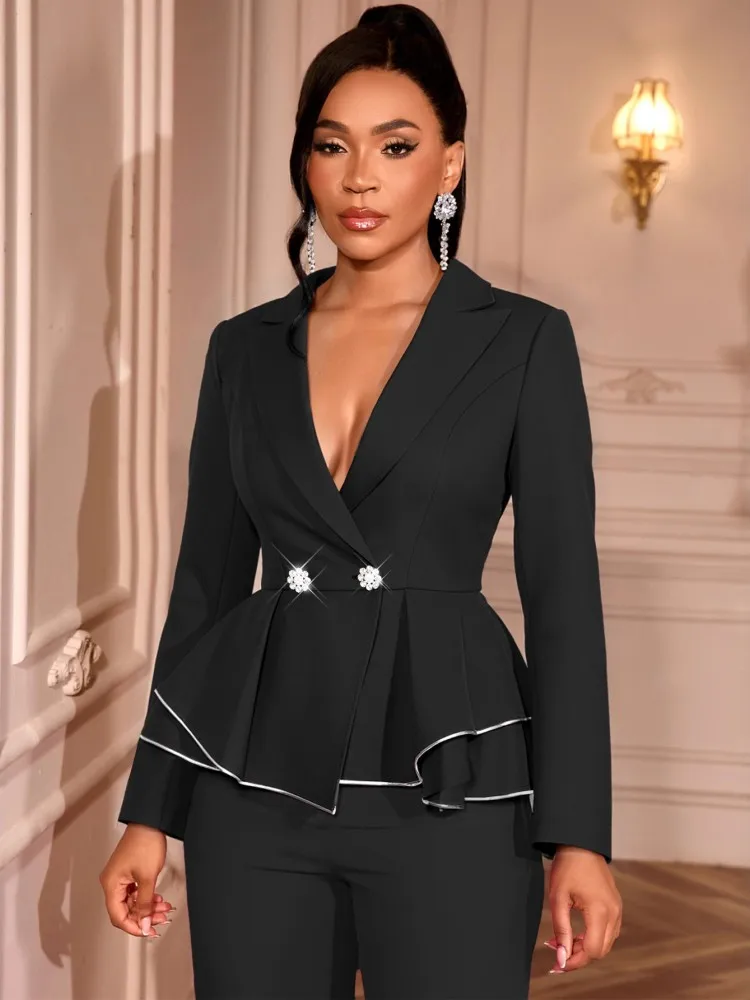

Элегантный пиджак для женщин, модный пиджак большого размера с лацканами, новинка 2025, осень-зима, офисная женская повседневная свободная верхняя одежда
