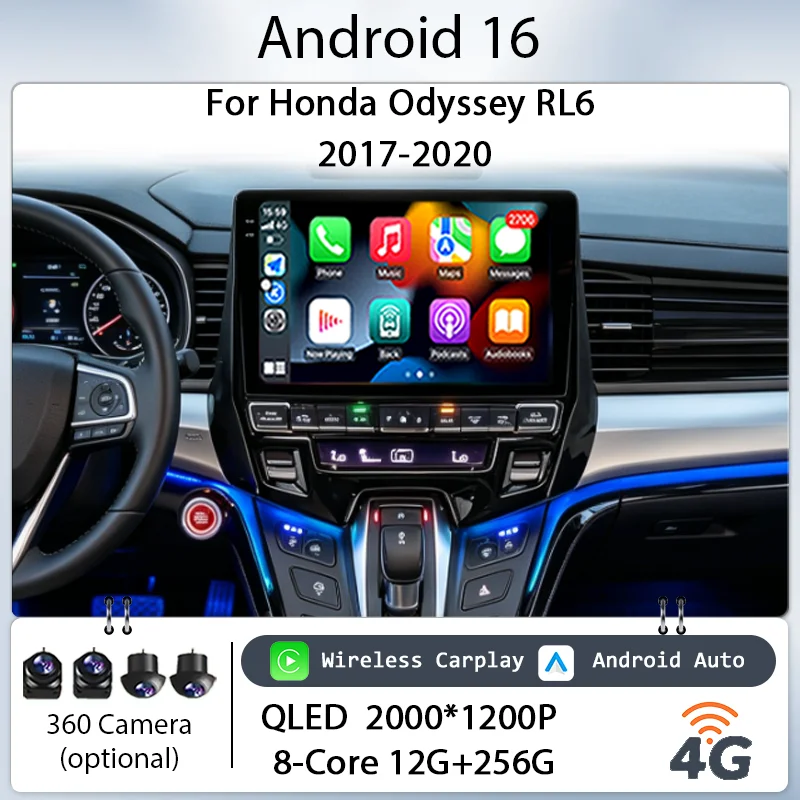 Estéreo para coche Android 16 de 10 pulgadas para Honda Odyssey RL6 2017-2020, pantalla táctil IPS HD, CarPlay inalámbrico, GPS, navegador, BT, WiFi, reproductor DSP
