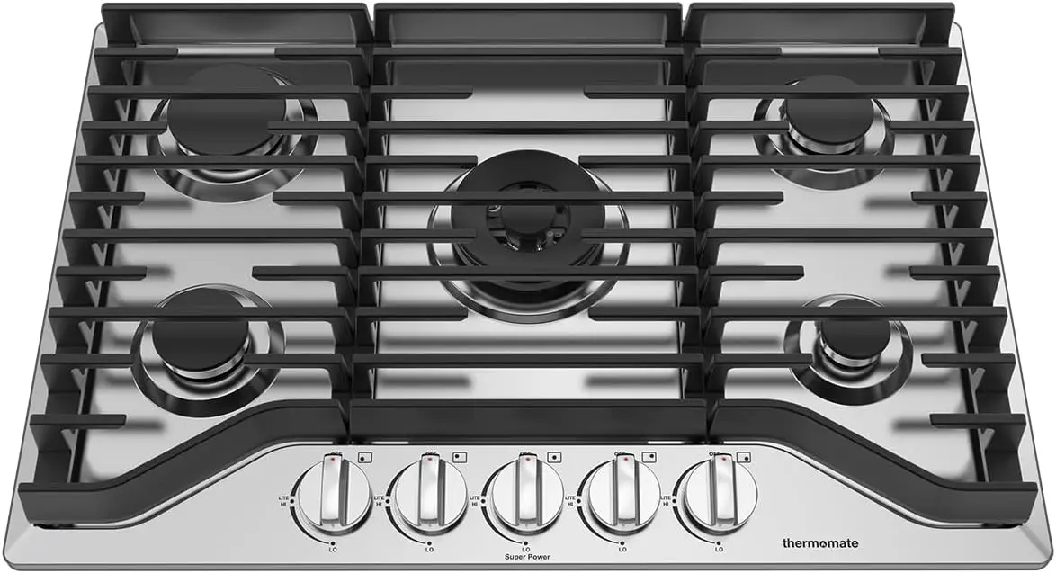 30 Inch Gas Cooktop with 5 Italy Sabaf Power Burners, Built In Gas Stove Top of 304 Stainless Steel