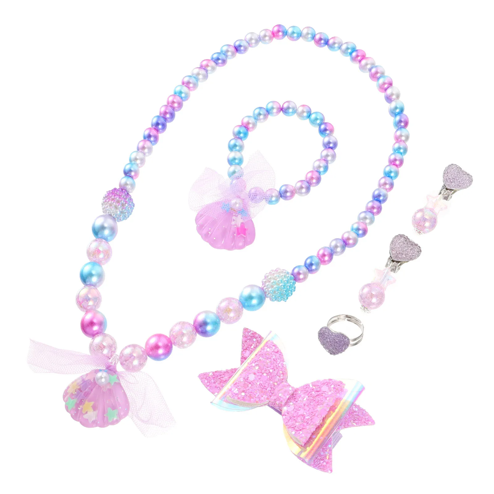 

6 Pcs Children Jewelry Set Beaded Necklace Bracelet Fine Creative Girls Accessories Party Gifts Graduation Travel