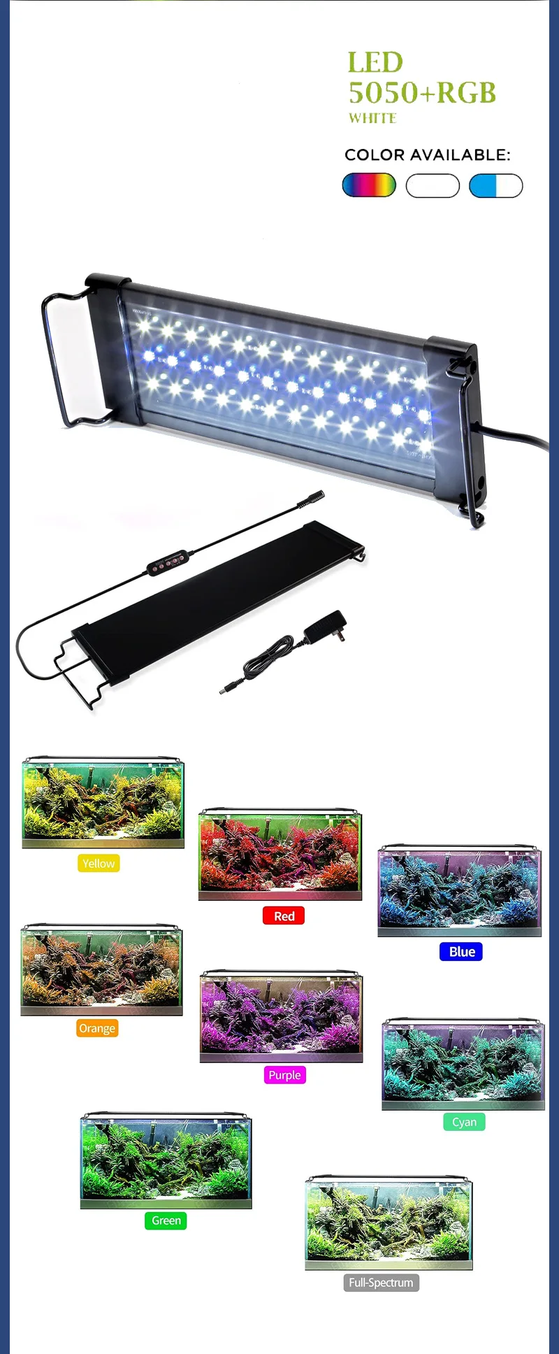 8 Mode DIY Full Spectrum Bracket Fish Tank Light Time Setting LED Aquarium Professional Algae Grass Tank Aquatic Light