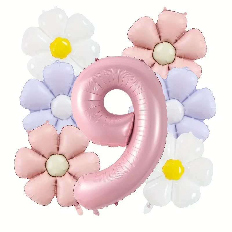 7-teiliges rosa Gänseblümchen-Digital-Ballon-Set, Retro-Mattgänseblümchen, geeignet für Gartenpartys, Geburtstagsdekorationen und Heimatmosphäre – Detail 10