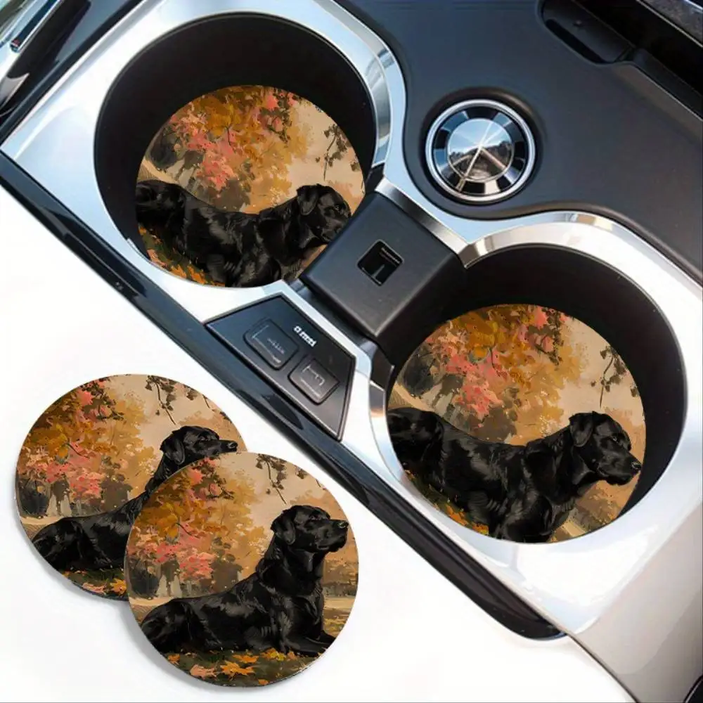 Labrador Pattern Absorbent Car Cup Mats 2pcs Universal EVA Anti-slip Car Cup Holder Car Interior Accessories