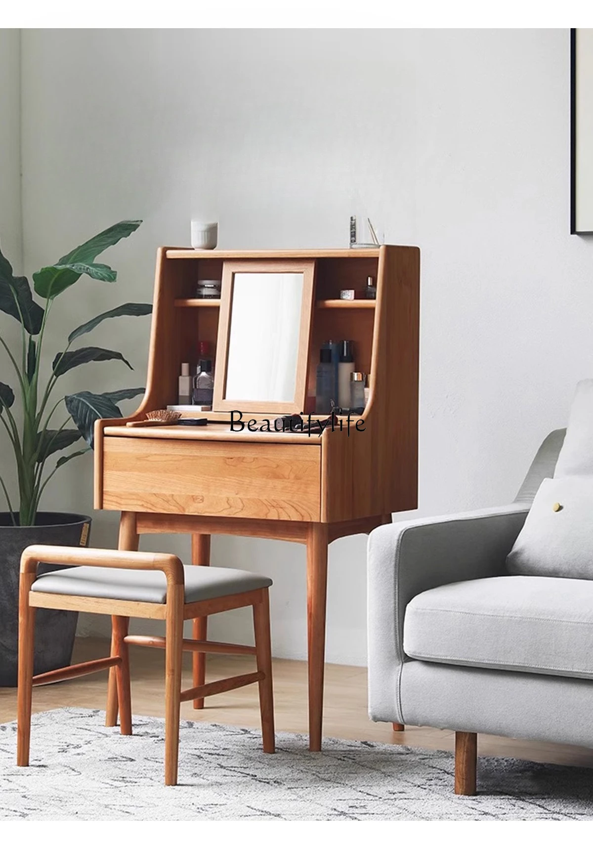 

Nordic solid wood dresser cherry wood white oak Japanese makeup table
